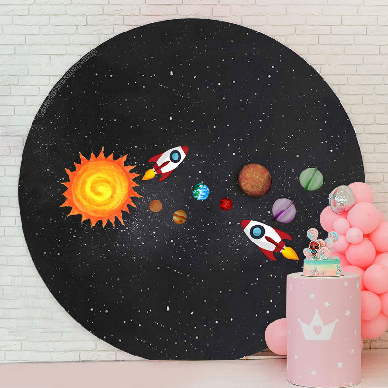 Aperturee Rocket And Universe Round Birthday Backdrop For Boy