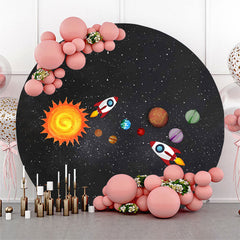 Aperturee Rocket And Universe Round Birthday Backdrop For Boy