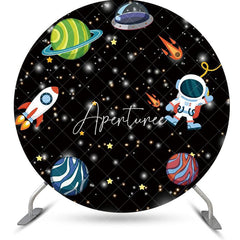 Aperturee - Rocket Black Galaxy Planet Astronaut Circle Backdrop