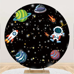 Aperturee - Rocket Black Galaxy Planet Astronaut Circle Backdrop