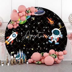 Aperturee - Rocket Black Galaxy Planet Astronaut Circle Backdrop