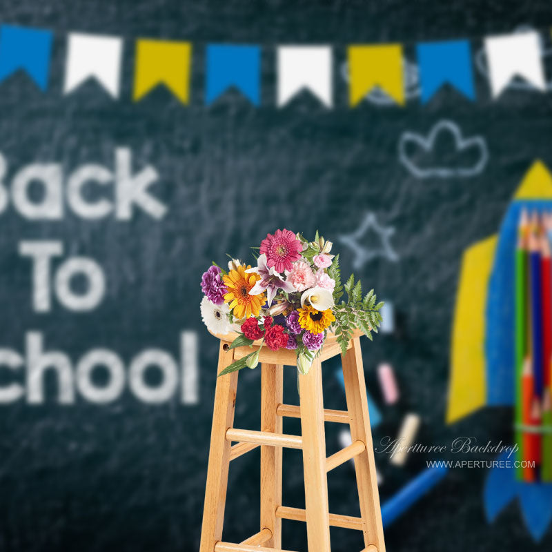 Aperturee - Rocket Pencils Chalkboard Back To School Backdrop