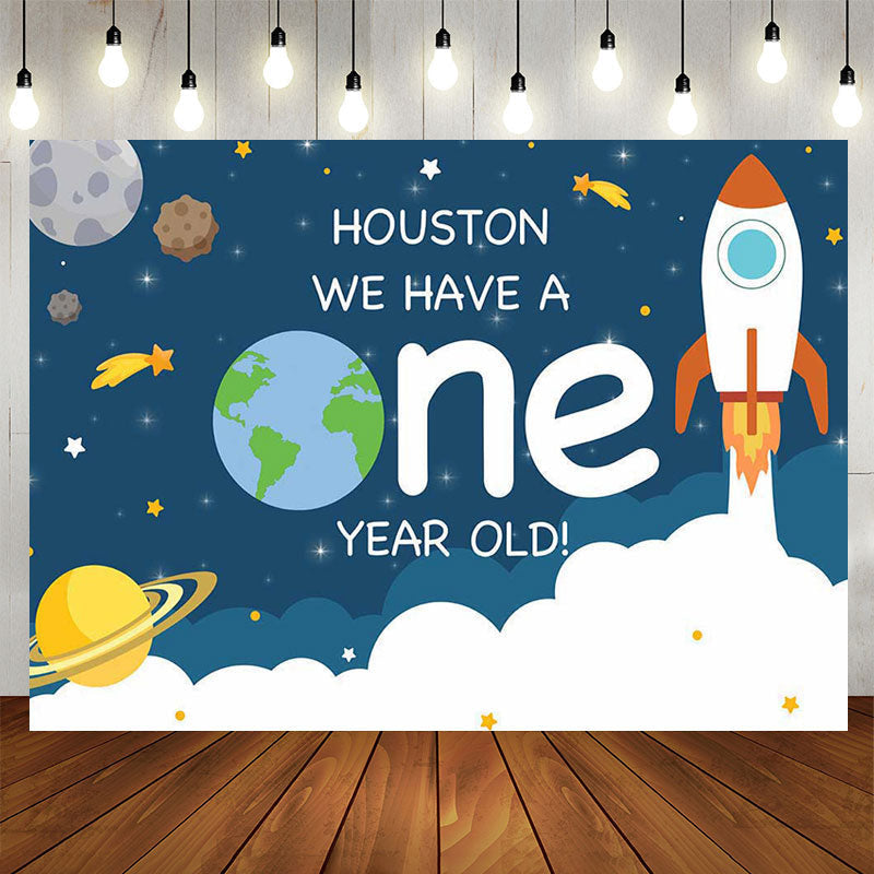 Aperturee - Rocket space theme first birthday party Backdrop