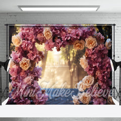 Aperturee - Romantic Big Roses Arch Door Bokeh Flower Backdrop