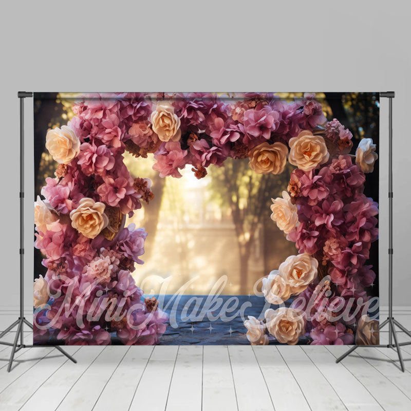 Aperturee - Romantic Big Roses Arch Door Bokeh Flower Backdrop