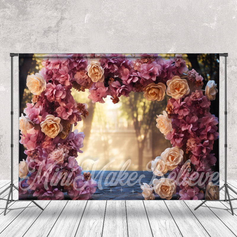 Aperturee - Romantic Big Roses Arch Door Bokeh Flower Backdrop