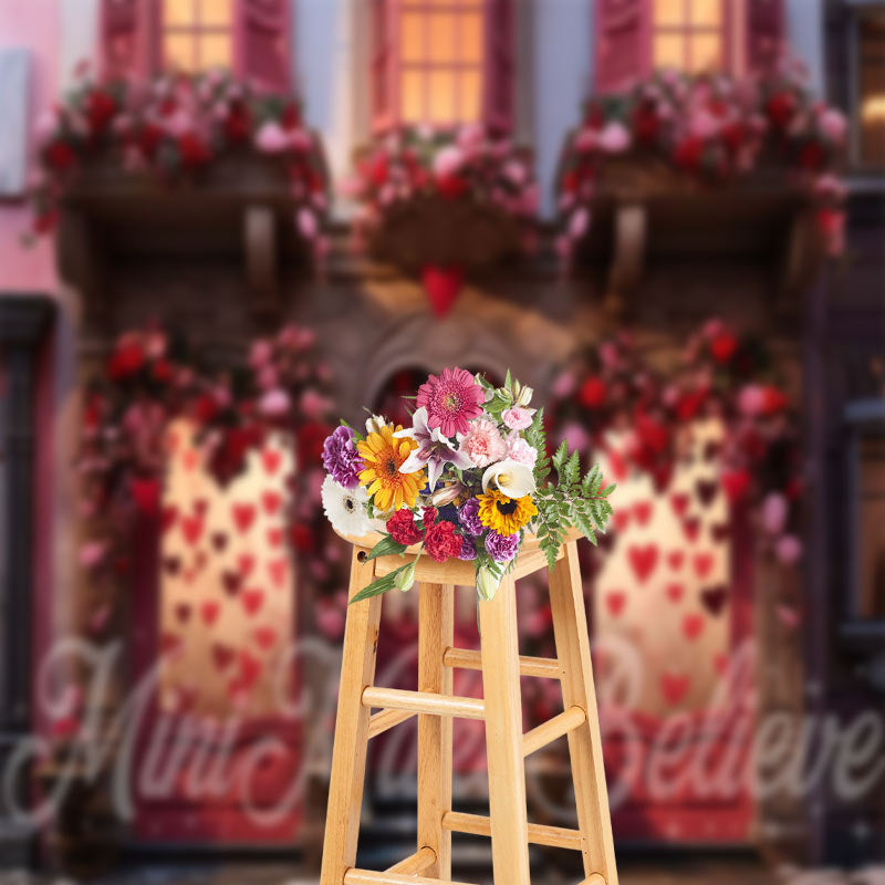 Aperturee - Romantic House Window Rose Valentines Day Backdrop