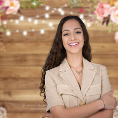 Aperturee - Romantic Pink Floral Wooden Texture Backdrop For Photo