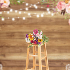 Aperturee - Romantic Pink Floral Wooden Texture Backdrop For Photo