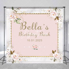 Aperturee - Romantic Pink Flowers Marble Custom Birthday Backdrop