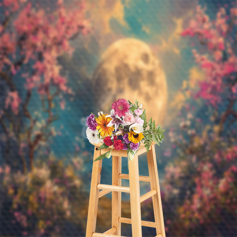 Aperturee - Romantic Pink Moon Blossom Tree Photo Booth Backdrop