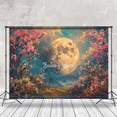 Aperturee - Romantic Pink Moon Blossom Tree Photo Booth Backdrop