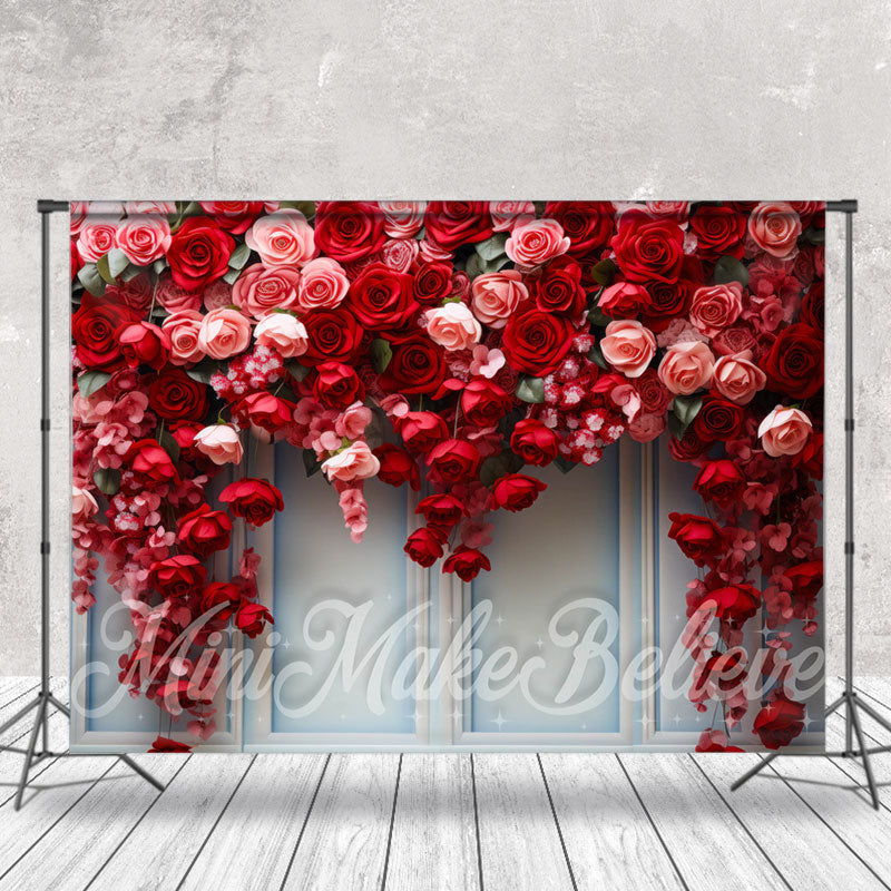 Aperturee - Romantic Pink Red Blossom Light Blue Wall Backdrop