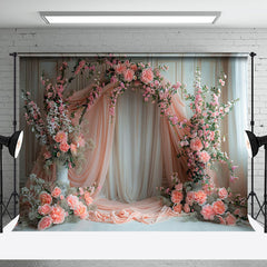 Aperturee - Romantic Pink White Curtain Floral Wedding Backdrop