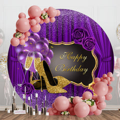 Aperturee - Romantic Purple High Heels Round Birthday Backdrop