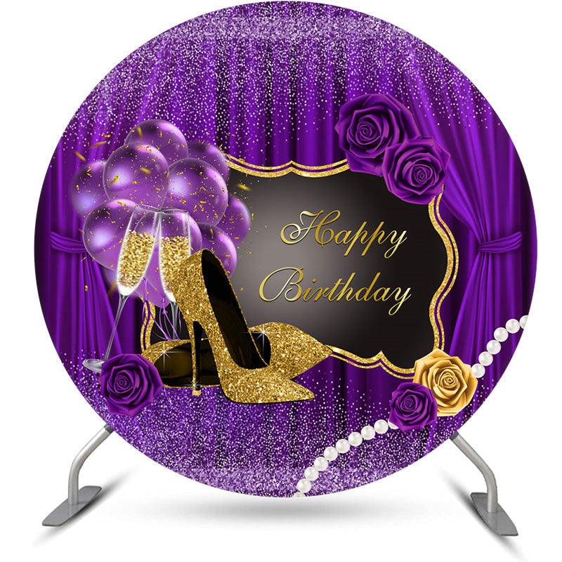 Aperturee - Romantic Purple High Heels Round Birthday Backdrop