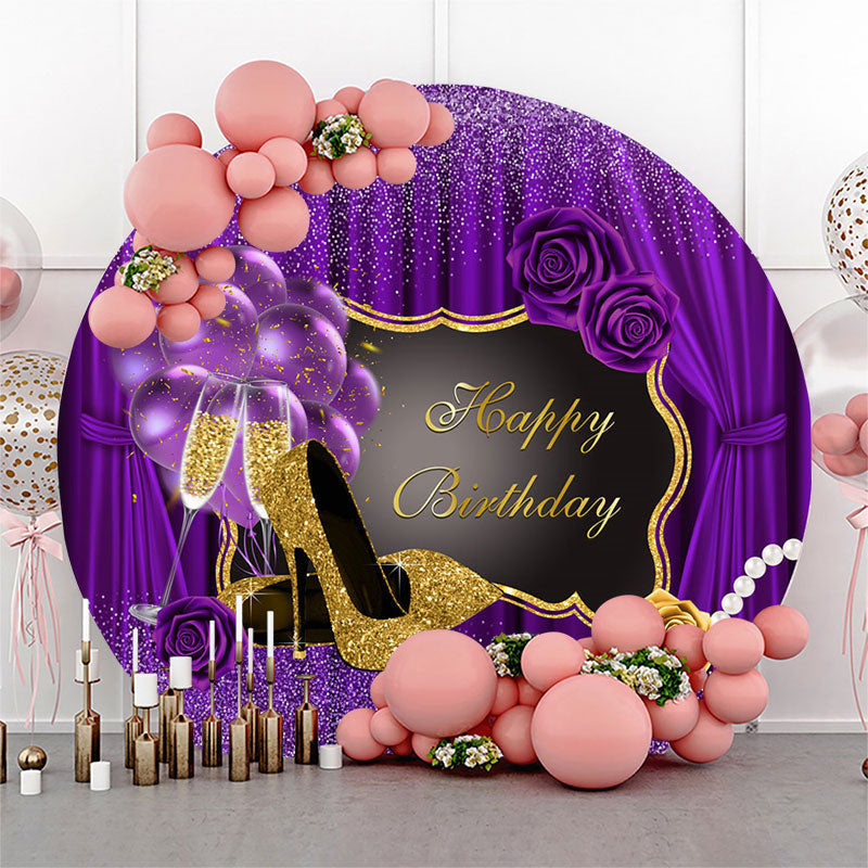 Aperturee - Romantic Purple High Heels Round Birthday Backdrop