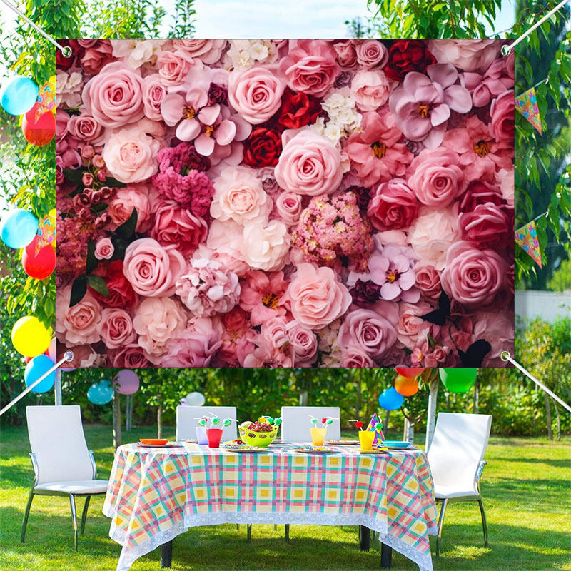 Aperturee - Romantic Red Pink Flower Valentines Day Backdrop