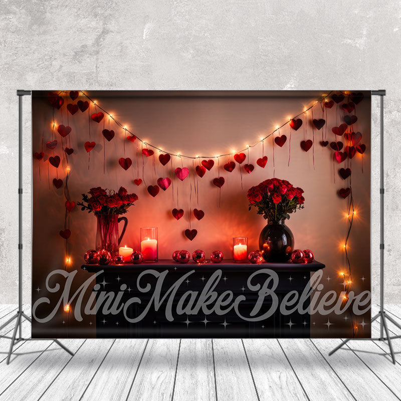 Aperturee - Romantic Red Rose Dim Light Valentines Day Backdrop