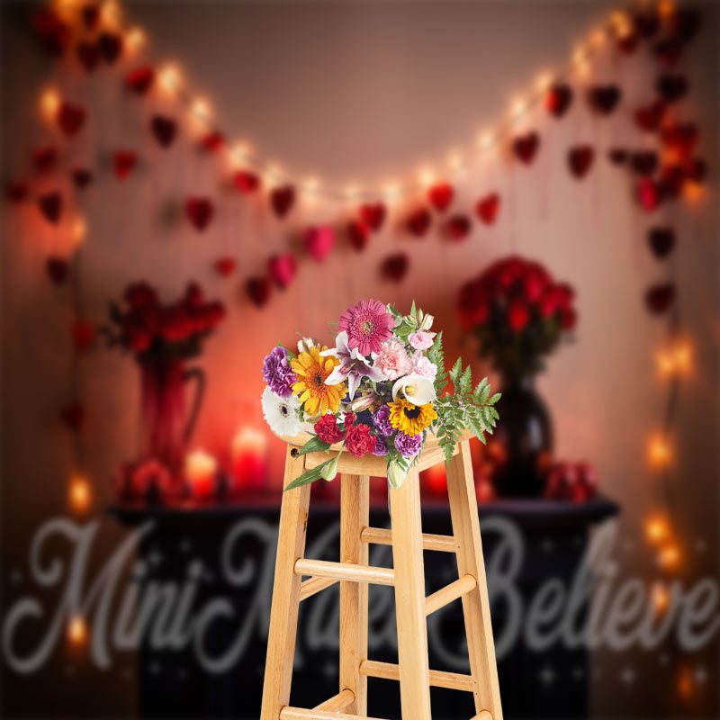 Aperturee - Romantic Red Rose Dim Light Valentines Day Backdrop