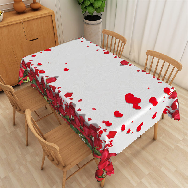 Aperturee - Romantic Red Rose Heart White Rectangle Tablecloth