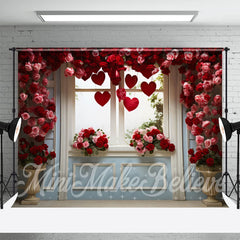 Aperturee - Romantic Red Rose Heart Window Photography Backdrop