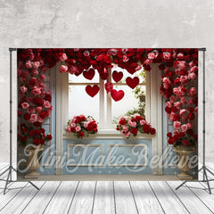 Aperturee - Romantic Red Rose Heart Window Photography Backdrop