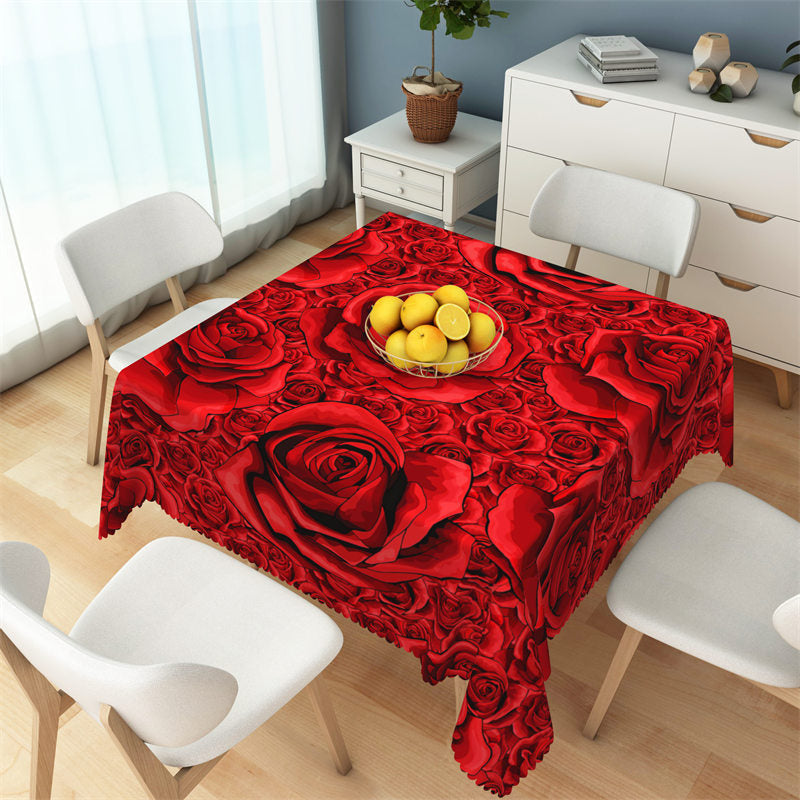 Aperturee - Romantic Red Rose Valentines Day Square Tablecloth