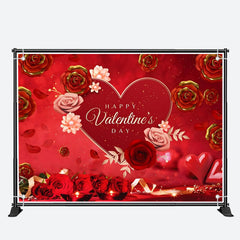 Aperturee - Romantic Roses Red Heart Valentines Day Backdrop