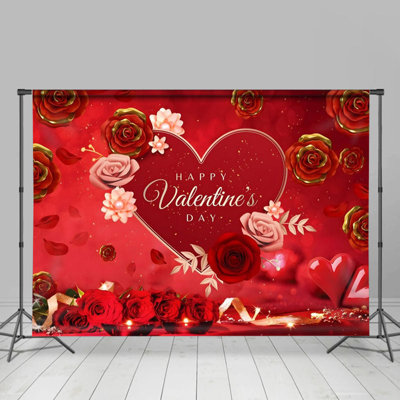 Aperturee - Romantic Roses Red Heart Valentines Day Backdrop