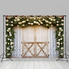 Aperturee - Romantic White Flowers Wooden Wall Spring Backdrop