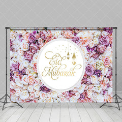 Aperturee - Romantic White Purple Floral Eid Mubarak Backdrop