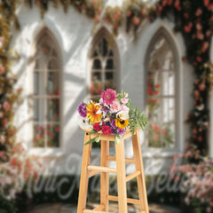 Aperturee - Romantic White Wall Rose Window Spring Photo Backdrop