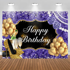 Aperturee - Rose And Glitter Balloon Pearl Happy Birthday Backdrop