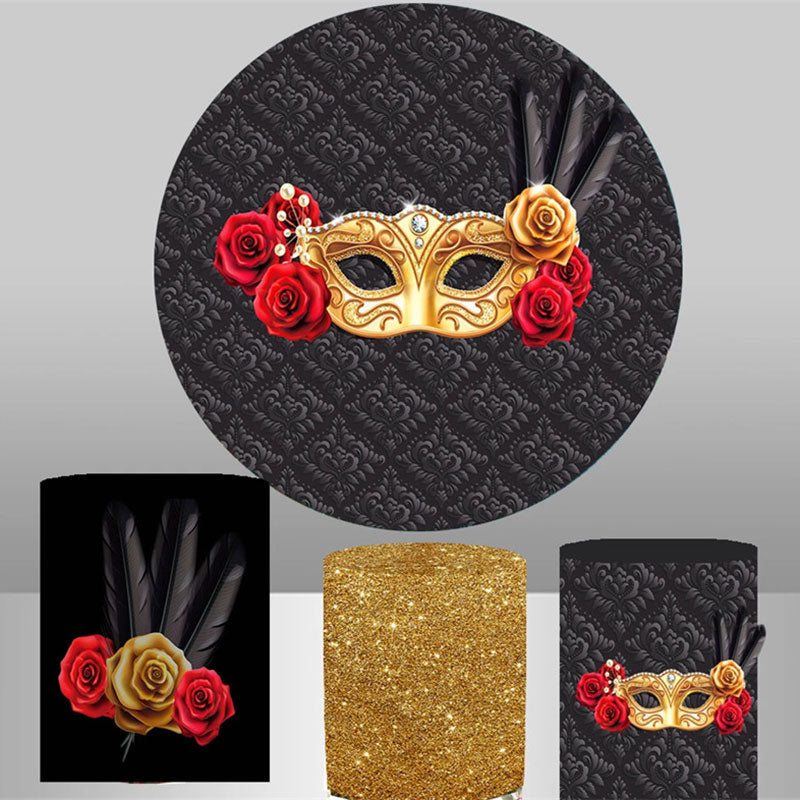 Aperturee Rose Black Round Backdrop Kit For Birthday Mask Party