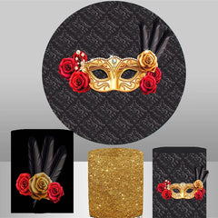 Aperturee Rose Black Round Backdrop Kit For Birthday Mask Party