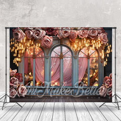 Aperturee - Rose Decorated Arched Window With Lights Backdrop