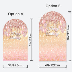 Aperturee - Rose Glod Glitter Bokeh Happy Birthday Arch Backdrop