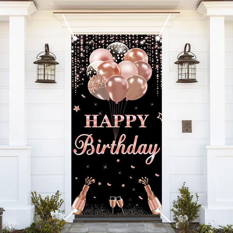 Aperturee - Rose Gold And Black Balloons Birthday Door Cover