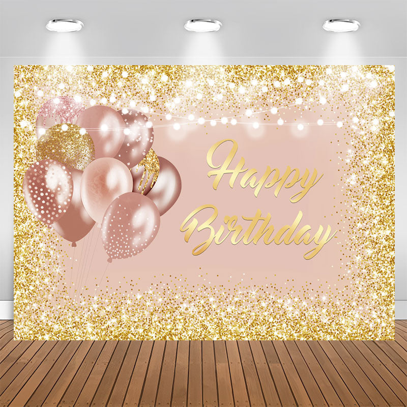 Aperturee - Rose Gold and Gold Glitter Birthday Backdrop for Girl