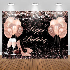 Aperturee - Rose Gold Balloon Glitter Birthday Backdrop for Women