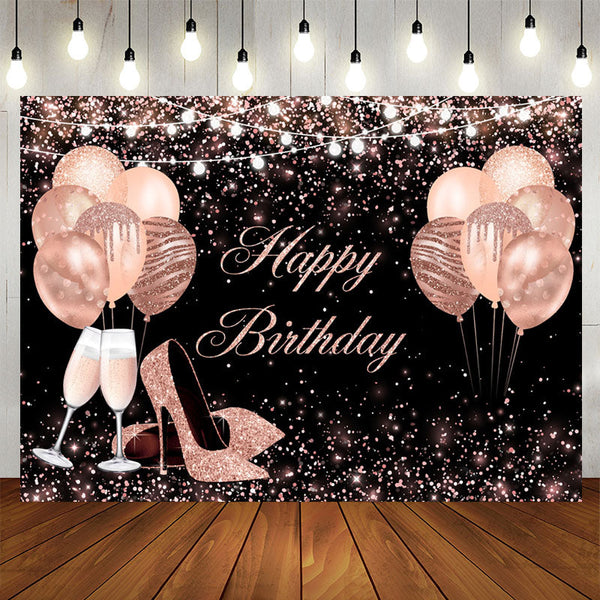 Aperturee Rose Gold Balloon Glitter Birthday Backdrop for Women