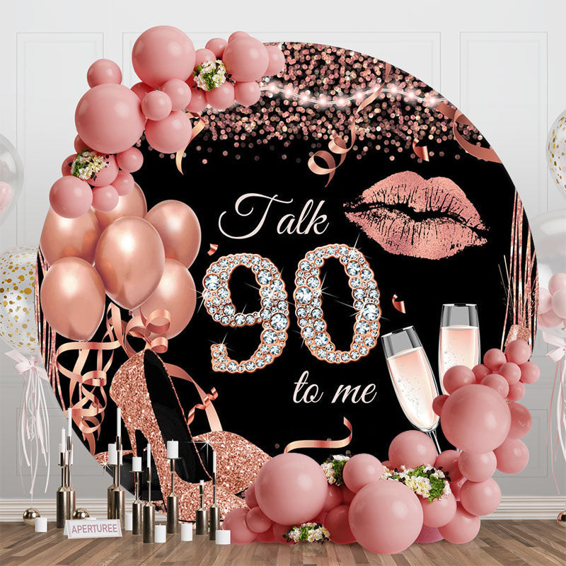 Aperturee - Rose Gold Balloon Heel Round 90th Birthday Backdrop