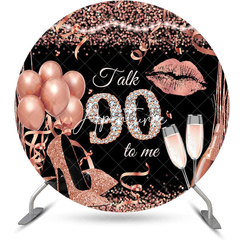 Aperturee - Rose Gold Balloon Heel Round 90th Birthday Backdrop