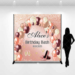 Aperturee - Rose Gold Balloons Custom Name Birthday Backdrop