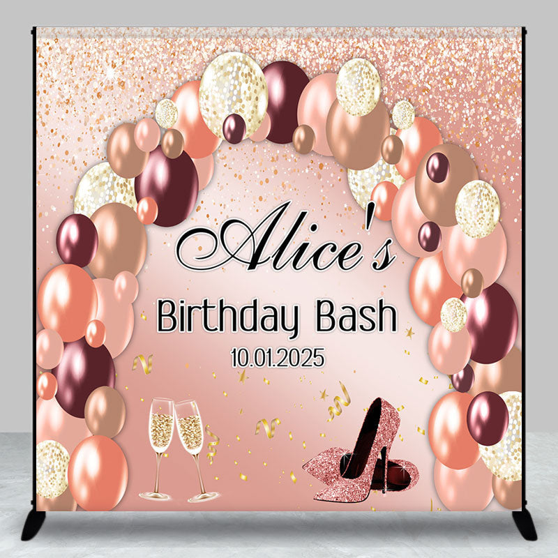 Aperturee - Rose Gold Balloons Custom Name Birthday Backdrop