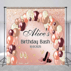 Aperturee - Rose Gold Balloons Custom Name Birthday Backdrop