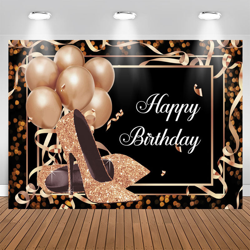 Aperturee - Rose Gold Balloons Glitter Heels Birthday Backdrop