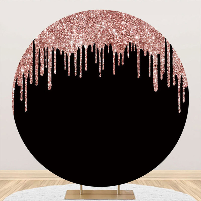 Aperturee - Rose Gold Black Solid Color Glitters Round Backdrop