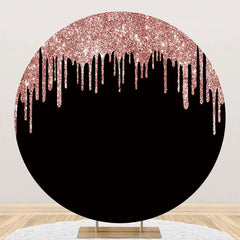 Aperturee - Rose Gold Black Solid Color Glitters Round Backdrop